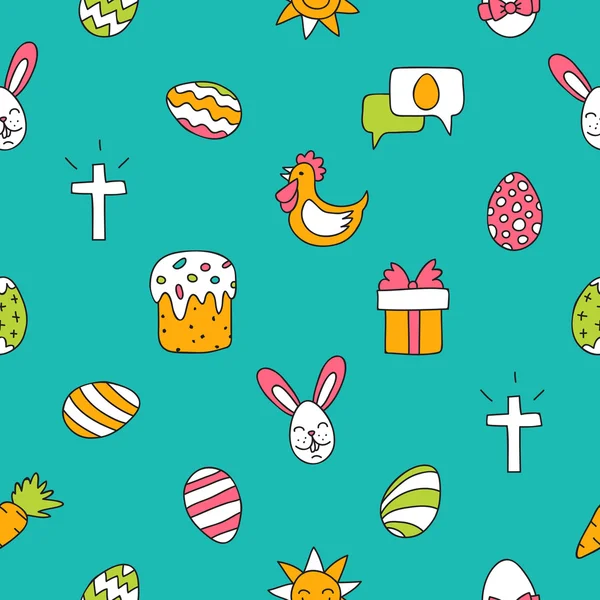 Modèle vectoriel sans couture d'icônes de Pâques colorées — Image vectorielle