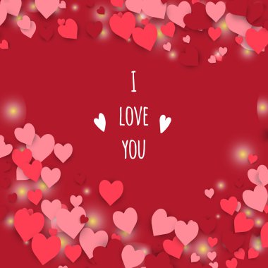 Seni seviyorum. Arka plan ile kalpleri ve kar taneleri uçan çerçevelemek. Elle çizilmiş kalpler. St. Valentine's Day. 