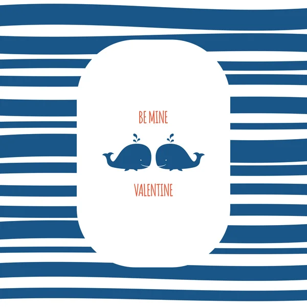 Будь моим Валентином. День святого Валентина дизайн обложки с парой китов и полосатый фон . — стоковый вектор
