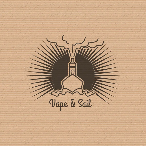 Vaping logo cercle avec navire et vaporisateur sur le fond de carton — Image vectorielle