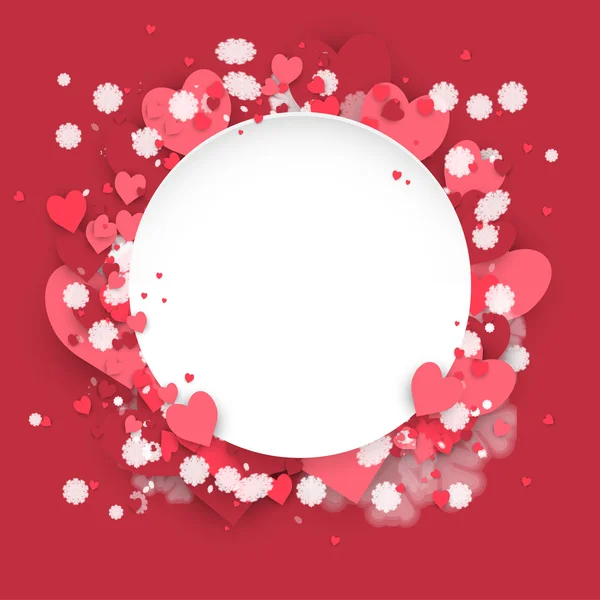Paper circle banner with hearts valentine background. — Stock Vector
