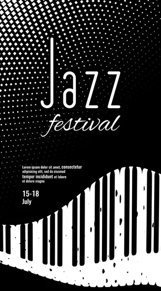 Festival de jazz. Fond abstrait monochrome noir et blanc avec touches piano — Image vectorielle