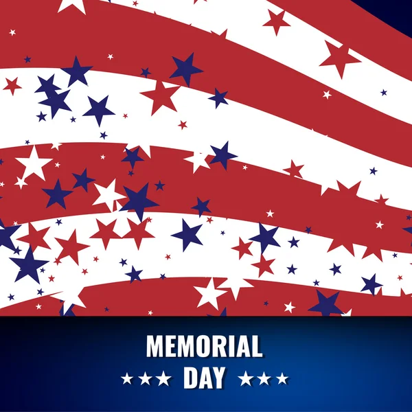 Memorial Day abstract background with waving american flag and starry background — Stock Vector