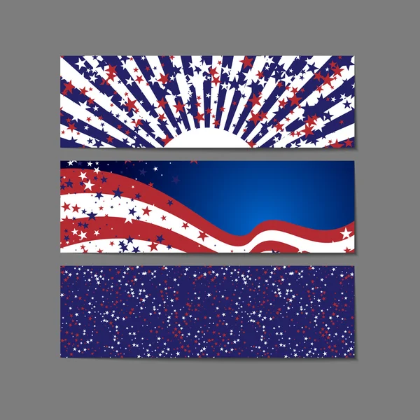 Set di banner con sfondo astratto in colori e stelle della bandiera americana — Vettoriale Stock