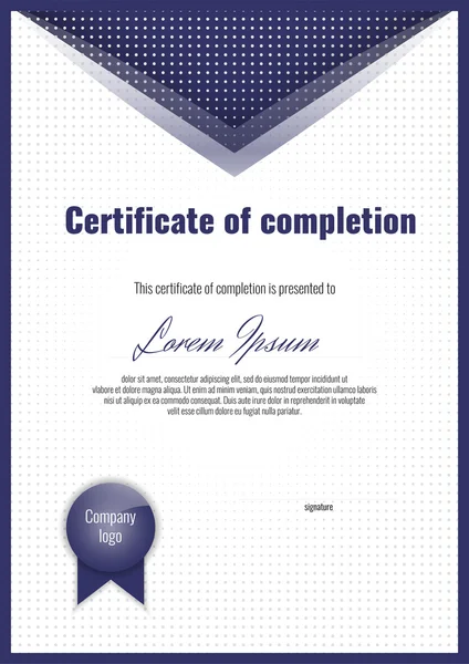 Certificat d'achèvement avec fond demi-ton et bordure — Image vectorielle