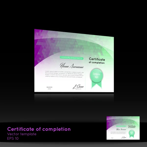 Certificat d'appréciation (achèvement, réussite, diplôme ou récompense) avec la réflexion sur le fond noir — Image vectorielle