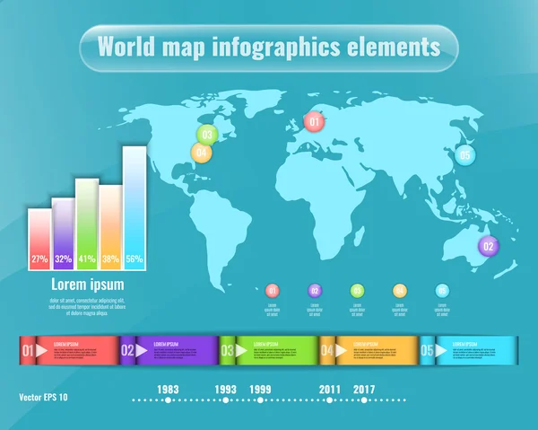 Mappa del mondo ed elementi infografici. Concetto aziendale — Vettoriale Stock