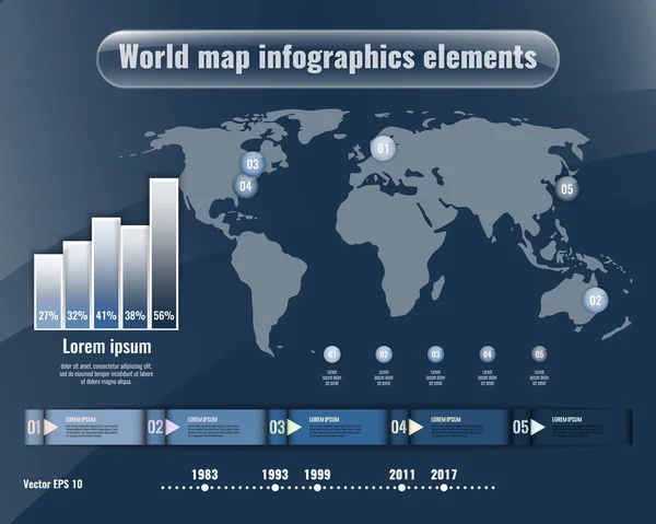 Mappa del mondo ed elementi infografici. Concetto aziendale — Vettoriale Stock