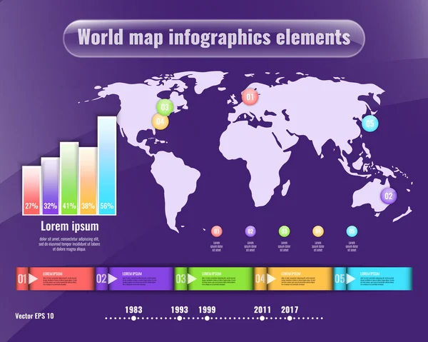 Mappa del mondo ed elementi infografici. Concetto aziendale — Vettoriale Stock