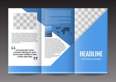 Kurumsal panelli broşür şablonu tasarımı. Dünya harita Infographic öğesi ve fotoğraf için yer ile. 