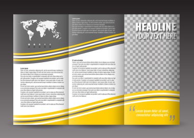 Kurumsal panelli broşür şablonu tasarımı. Dünya harita Infographic öğesi ve fotoğraf için yer ile. 