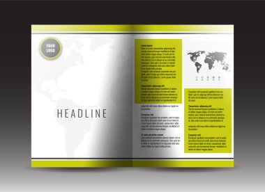 Kurumsal ikiye katlanmış broşür şablonu tasarımı. Faaliyet Raporu, tanıtım, kitap kapağı veya el ilanı.  