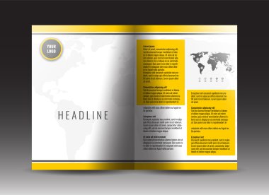 Kurumsal ikiye katlanmış broşür şablonu tasarımı. Faaliyet Raporu, tanıtım, kitap kapağı veya el ilanı.  