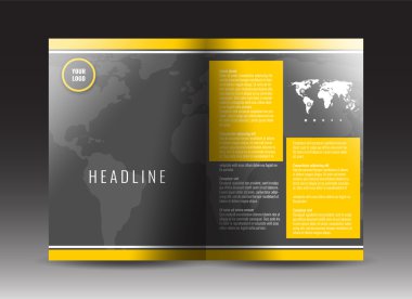 Kurumsal ikiye katlanmış broşür şablonu tasarımı. Faaliyet Raporu, tanıtım, kitap kapağı veya el ilanı.  