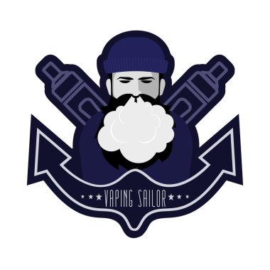 Vaping Sailor logo. Bearded vaping man.