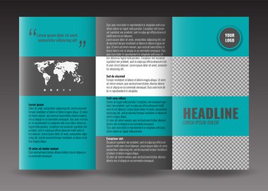 Corporate trifold brochure template design. With world map infographic element.  clipart