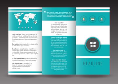 Kurumsal panelli broşür şablonu tasarımı. Dünya harita Infographic öğesi ve fotoğraf için yer ile.  