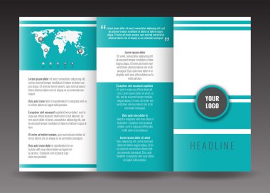 Kurumsal panelli broşür şablonu tasarımı. Dünya harita Infographic öğesi ve fotoğraf için yer ile.  