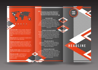 Şirket üçe katlanmış broşür şablonu tasarımı. Dünya harita Infographic öğesi ve fotoğraf için yer ile. 