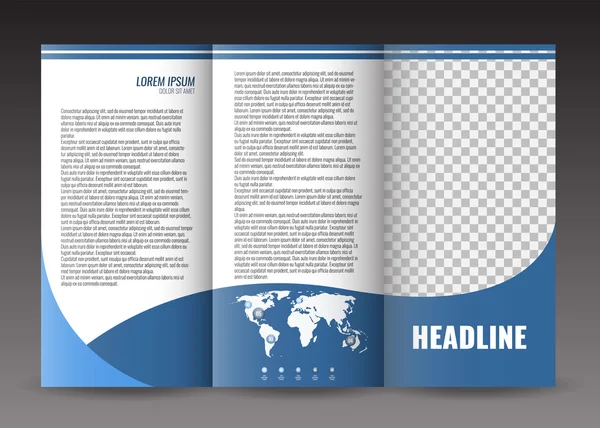 Corporate Trifold Broschüre Template Design. mit Weltkarte-Infografik und Platz für Foto. — Stockvektor