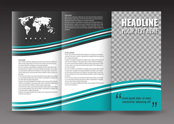 Kurumsal panelli broşür şablonu tasarımı. Dünya harita Infographic öğesi ve fotoğraf için yer ile. 