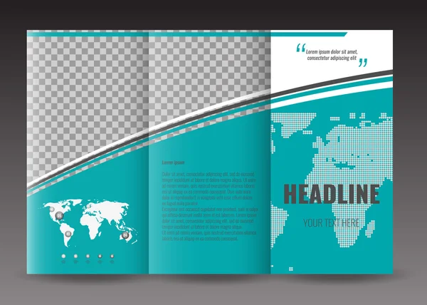 Corporate trebladiga broschyr mallen design. Med världen karta infographic element och plats för foto. — Stock vektor