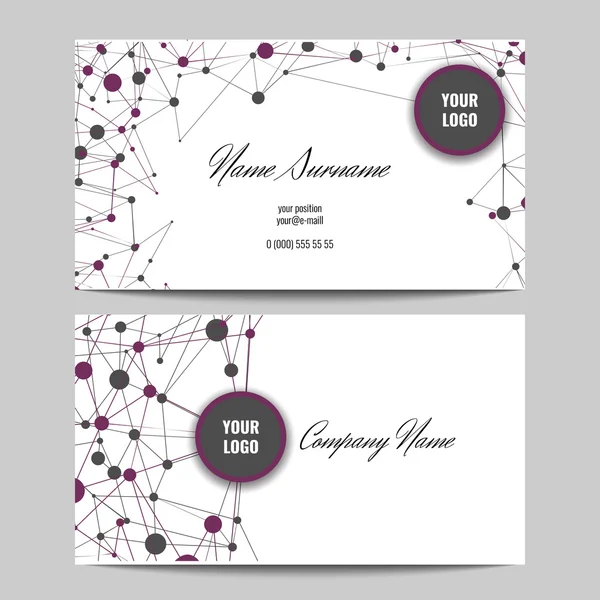 Business card template with with connection abstract background. Front and back side. — Stock Vector