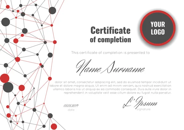 Certificado de apreciación (finalización, logro, graduación, diploma o premio) con antecedentes abstractos de conexión . — Archivo Imágenes Vectoriales