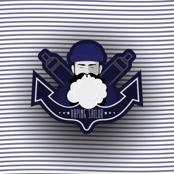 Vaping logotipo do marinheiro. Barbudo vaing homem . — Vetor de Stock