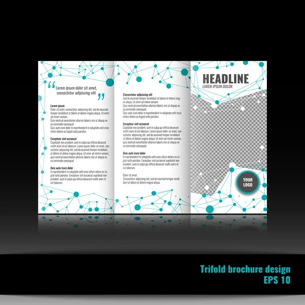 Design de modelo de brochura tripla com conexão de fundo abstrato. Folheto corporativo — Vetor de Stock