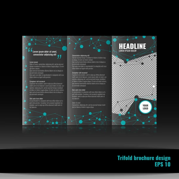 Design de modelo de brochura tripla com conexão de fundo abstrato. Folheto corporativo — Vetor de Stock