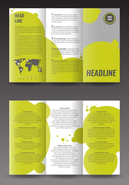 Corporate driebladige brochure sjabloonontwerp. Met wereld kaart infographic element en plaats voor foto. — Stockvector