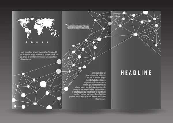 Design de modelo de brochura de três dobras corporativas com fundo abstrato de conexão. Folheto corporativo . — Vetor de Stock