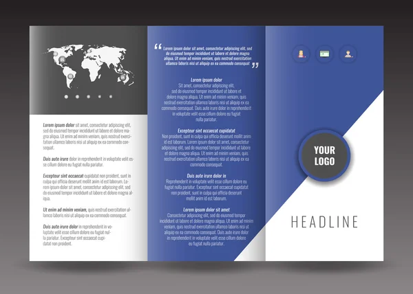 Corporate driebladige brochure sjabloonontwerp. Met wereld kaart infographic element en plaats voor foto. — Stockvector