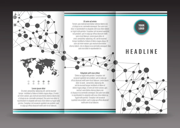 Modèle de brochure d'entreprise triple conception. Connection fond abstrait. Avec carte du monde élément infographique et lieu pour la photo . — Image vectorielle
