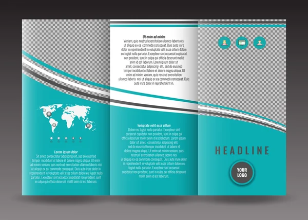 Modello di brochure trifold aziendale. Con mappa del mondo elemento infografico e luogo per la foto . — Vettoriale Stock