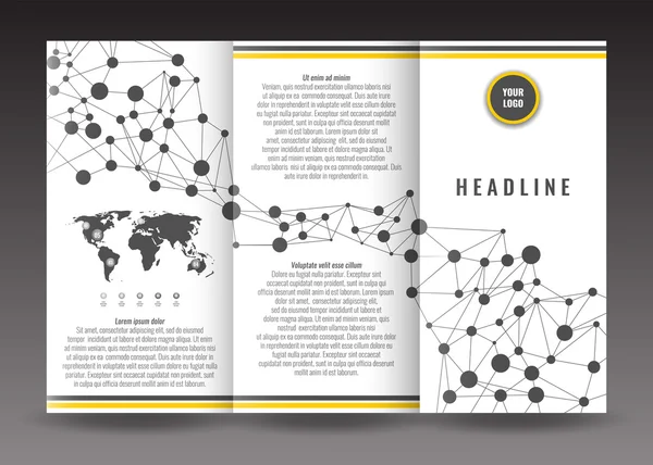 Design de modelo de brochura de três dobras corporativas. Conexão fundo abstrato. Com elemento infográfico mapa do mundo e lugar para foto . —  Vetores de Stock