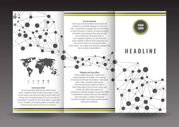 기업 trifold 브로슈어 서식 파일 디자인입니다. 연결 추상적인 배경입니다. 세계 지도 infographic 요소와 사진에 대 한 장소. — 스톡 벡터