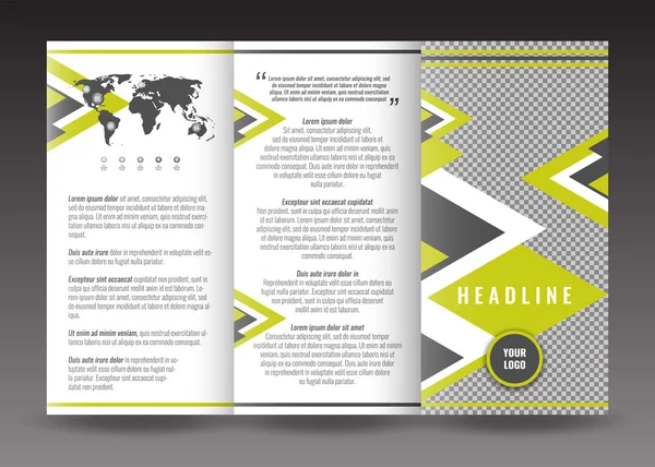Design aziendale triplo modello di brochure. Con mappa del mondo elemento infografico e luogo per la foto . — Vettoriale Stock