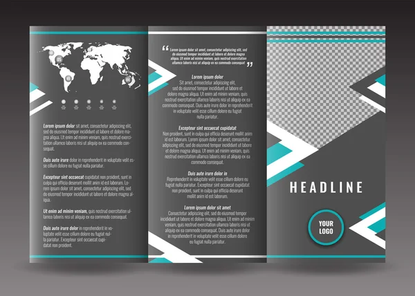 Corporate gevouwen brochure sjabloonontwerp. Met wereld kaart infographic element en plaats voor foto. — Stockvector