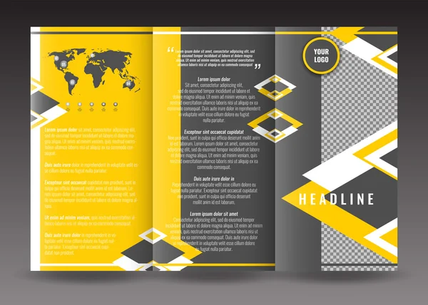 Modèle de brochure d'entreprise en trois volets. Avec carte du monde élément infographique et lieu pour la photo . — Image vectorielle
