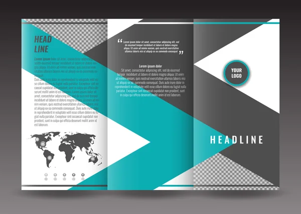 Corporate tri-fold brochure template design. With world map infographic element and place for photo. — Stock Vector