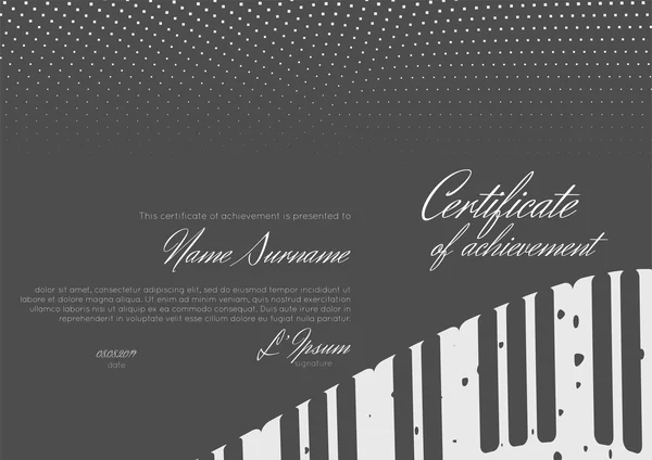 Certifikat av prestationen för jazz festival eller musik konkurrens. Intyg om slutförande, uppskattning, examen, diplom eller award. — Stock vektor