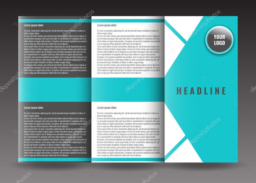 Corporate tri-fold brochure template design with triangles background. With world map infographic element and place for photo 