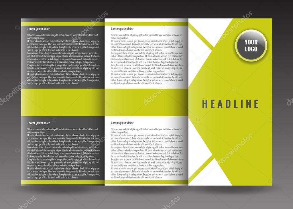 Corporate tri-fold brochure template design with triangles background. With world map infographic element and place for photo 