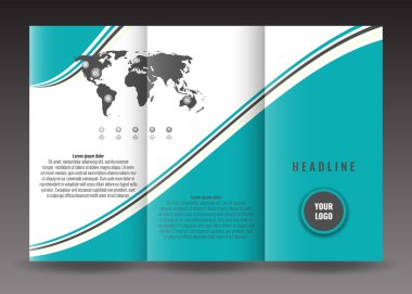 İş panelli broşür şablonu tasarımı. Dalgalı çizgiler arka plan ve dünya harita Infographic öğesi. Fotoğraf için yer.