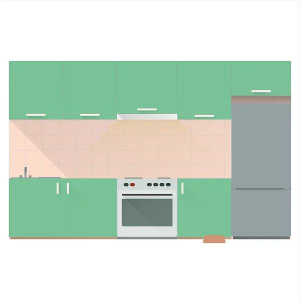 Móveis de cozinha ao longo das paredes, azulejos . — Vetor de Stock