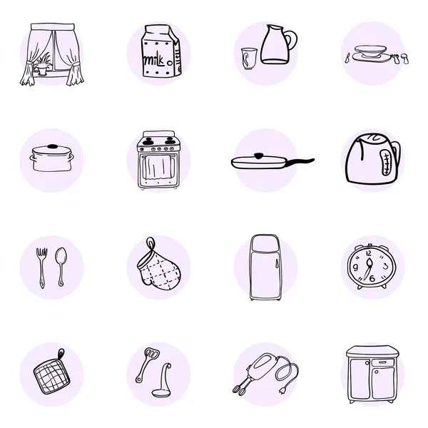 Iconos rosados conjunto de temas de cocina — Vector de stock