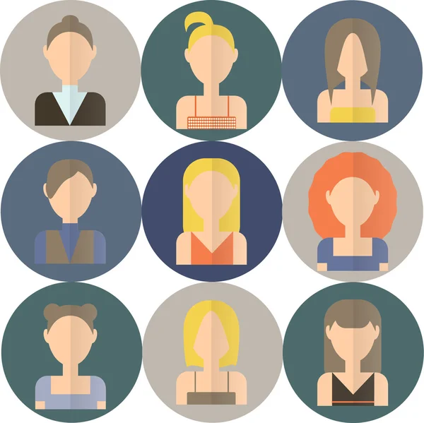 Conjunto de ícones com a imagem de mulheres em estilo plano — Vetor de Stock