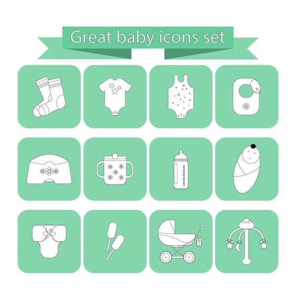 Flat set of baby blue and white icons. — Stock Vector